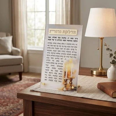 מעמד עומד מאקריליק "הדלקת נרות" | 22X13 ס"מ