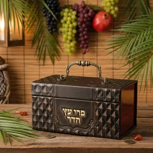קופסא לאתרוג דמוי עור עם מנעול | 19 ס״מ