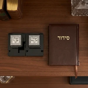 בתי תפילין מפלסטיק שחור עם פלקטה כסופה | 33 ס״מ