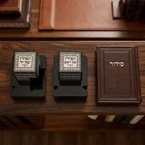 בתי תפילין מפלסטיק שחור עם פלקטה כסופה | 34 ס״מ