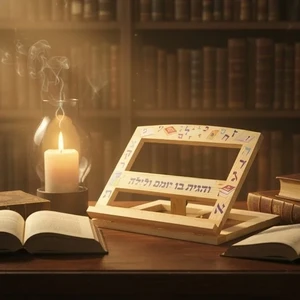 שטנדר עץ בגוון חום-טבעי עם אותיות א״ב צבעוניות | 26 ס״מ