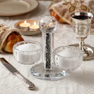 מלחייה מקריסטל שקוף עם שבבי זכוכית כסף | 12 ס״מ