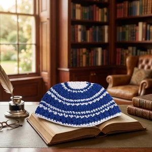 כיפה בד בגווני כחול־לבן | 22 ס״מ