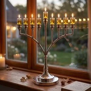 חנוכייה מתכת כסף ציפוי | 29X29 ס״מ
