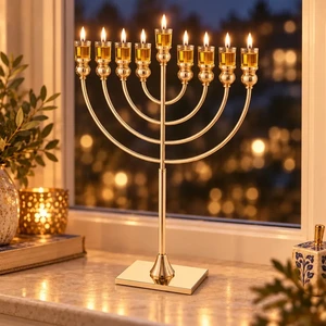חנוכייה ״אור הזהב״ מתכת זהב עם ראשי קריסטל | 76 ס״מ