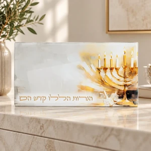 מגש זכוכית בלתי שביר להדלקת נרות חנוכה - 37X20 - חנוכייה | 37X20 ס״מ