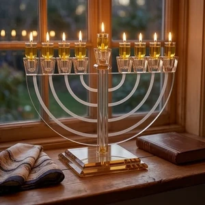 חנוכייה קריסטל זהב שקופה מהודרת | 22X30 ס״מ