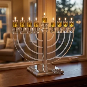 חנוכייה קריסטל כסף שקופה מהודרת | 22X30 ס״מ