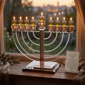 חנוכייה קריסטל רוז גולד שקופה מהודרת | 22X30 ס״מ