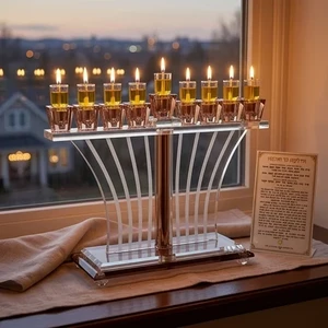 חנוכייה קריסטל רוז גולד שקופה | 22 ס״מ