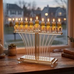חנוכייה קריסטל זהב מהודרת | 27X21 ס״מ