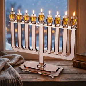 חנוכייה קריסטל רוז גולד מהודרת | 32X35 ס״מ