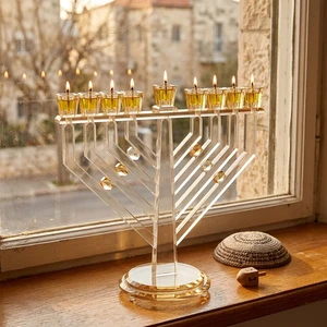 חנוכייה קריסטל זהב מהודרת | 33X36 ס״מ