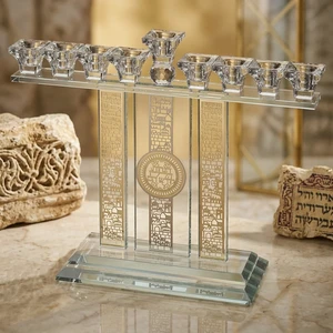 חנוכייה קריסטל מהודרת עם פלקטה | 36X37 ס״מ