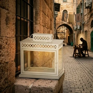 חנוכייה אלומיניום זכוכית לבנה מהודר בית | 20 ס״מ