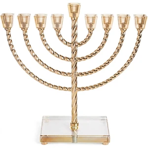 חנוכייה ״אור הזהב״ מתכת זהב עם קנים ובסיס קריסטל | 32 ס״מ