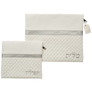 סט טלית תפילין דמוי עור עם ריקמה 36*29 ס"מ
