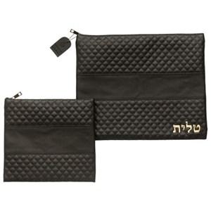 סט טלית תפילין דמוי עור שחור אותיות בולטות "טלית" זהב 36*29 ס"מ