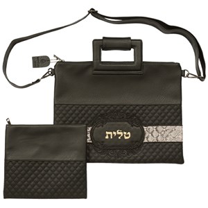 תיק מפואר לטלית דמוי עור שחור אותיות בולטות "טלית" זהב 31*38 ס"מ