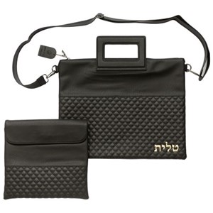 תיק מפואר לטלית דמוי עור שחור אותיות בולטות "טלית" זהב 31*38 ס"מ