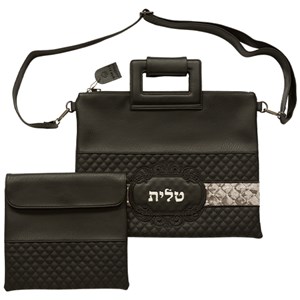 תיק מפואר לטלית דמוי עור שחור אותיות בולטות "טלית" כסף 31*38 ס"מ
